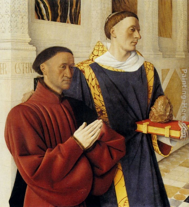 Jean Fouquet Etienne Chevalier With St. Stephen (panel of the Melun Diptych)